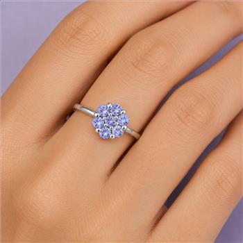 925 Sterling Silver 0.75 Ct Round Tanzanite Ring 7 US Ring Size