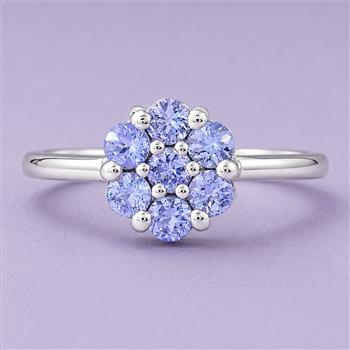 925 Sterling Silver 0.75 Ct Round Tanzanite Ring 7 US Ring Size