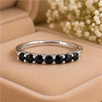 925 Sterling Silver 0.95 Ct Round Black Spinel Ring 9 US Ring size