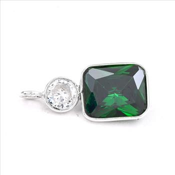 925 Sterling Silver 10.28 Ct Octagon Created Emerald Pendant