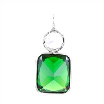 925 Sterling Silver 10.28 Ct Octagon Created Emerald Pendant