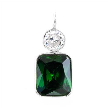 925 Sterling Silver 10.28 Ct Octagon Created Emerald Pendant