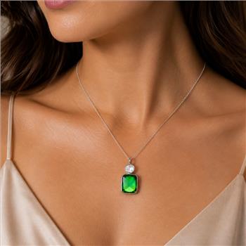 925 Sterling Silver 10.28 Ct Octagon Created Emerald Pendant
