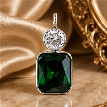925 Sterling Silver 10.28 Ct Octagon Created Emerald Pendant