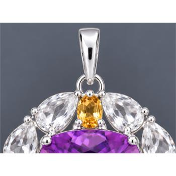 925 Sterling Silver 10.80 Ct Cushion Amethyst White Topaz Citrine Pendant