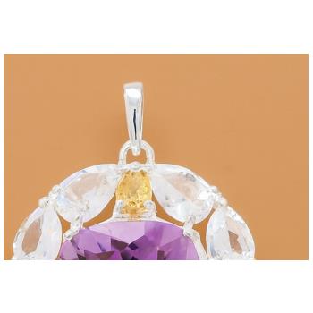 925 Sterling Silver 10.80 Ct Cushion Amethyst White Topaz Citrine Pendant