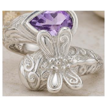 925 Sterling Silver 1.19 Ct Pear Amethyst Ring 7 US Ring Size