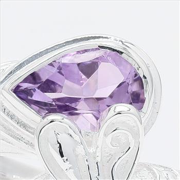 925 Sterling Silver 1.19 Ct Pear Amethyst Ring 7 US Ring Size