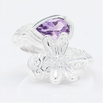 925 Sterling Silver 1.19 Ct Pear Amethyst Ring 7 US Ring Size