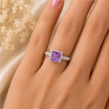 925 Sterling Silver 1.21 Ct Square Amethyst Ring 7 US Ring Size