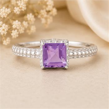 925 Sterling Silver 1.21 Ct Square Amethyst Ring 7 US Ring Size