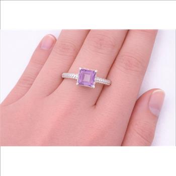 925 Sterling Silver 1.21 Ct Square Amethyst Ring 9 US Ring Size