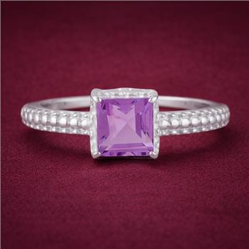 925 Sterling Silver 1.21 Ct Square Amethyst Ring 9 US Ring Size