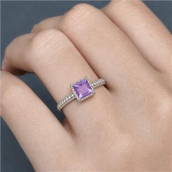 925 Sterling Silver 1.21 Ct Square Amethyst Ring 9 US Ring Size