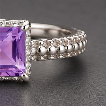 925 Sterling Silver 1.21 Ct Square Amethyst Ring 9 US Ring Size