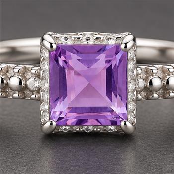 925 Sterling Silver 1.21 Ct Square Amethyst Ring 9 US Ring Size