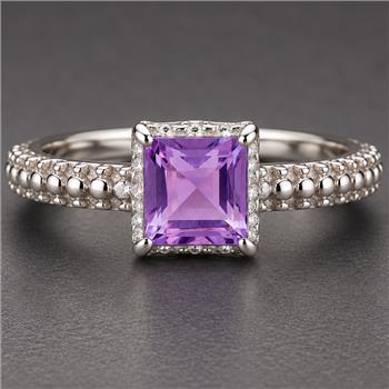 925 Sterling Silver 1.21 Ct Square Amethyst Ring 9 US Ring Size