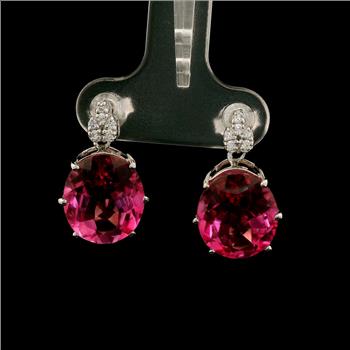 925 Sterling Silver 12.32 Ct Oval Pink Topaz White Zircon Earrings