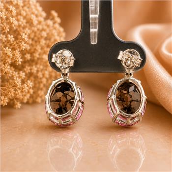 925 Sterling Silver 12.32 Ct Oval Pink Topaz White Zircon Earrings
