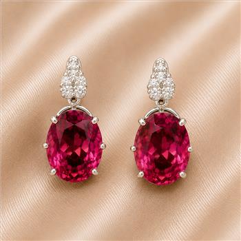 925 Sterling Silver 12.32 Ct Oval Pink Topaz White Zircon Earrings