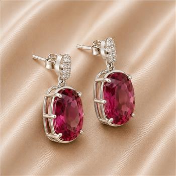 925 Sterling Silver 12.32 Ct Oval Pink Topaz White Zircon Earrings
