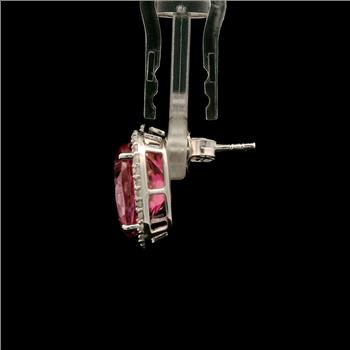 925 Sterling Silver 12.32 Ct Oval Pink Topaz White Zircon Earrings