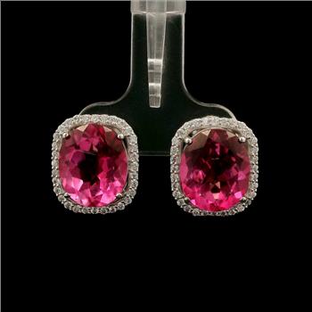 925 Sterling Silver 12.32 Ct Oval Pink Topaz White Zircon Earrings