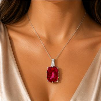 925 Sterling Silver 12.53 Ct Cushion Pink Topaz Cubic Zirconia Pendant