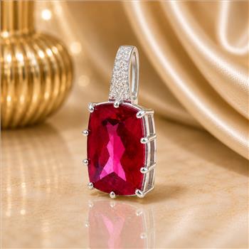925 Sterling Silver 12.53 Ct Cushion Pink Topaz Cubic Zirconia Pendant