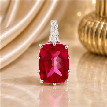 925 Sterling Silver 12.53 Ct Cushion Pink Topaz Cubic Zirconia Pendant