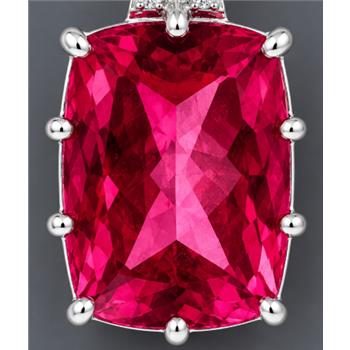 925 Sterling Silver 12.53 Ct Cushion Pink Topaz Cubic Zirconia Pendant