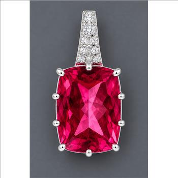 925 Sterling Silver 12.53 Ct Cushion Pink Topaz Cubic Zirconia Pendant