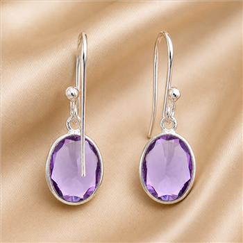 925 Sterling Silver 12.84 Ct Oval Amethyst Earrings