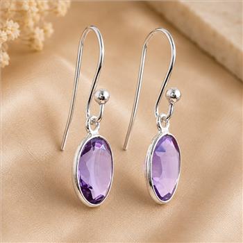 925 Sterling Silver 12.84 Ct Oval Amethyst Earrings