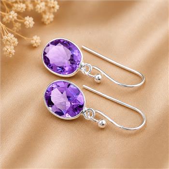 925 Sterling Silver 12.84 Ct Oval Amethyst Earrings