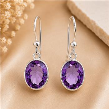 925 Sterling Silver 12.84 Ct Oval Amethyst Earrings