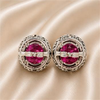 925 Sterling Silver 13.23 Ct Oval Pink Topaz White Zircon Earrings
