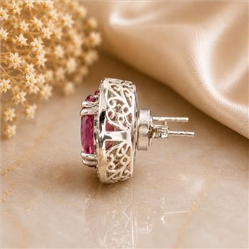 925 Sterling Silver 13.23 Ct Oval Pink Topaz White Zircon Earrings