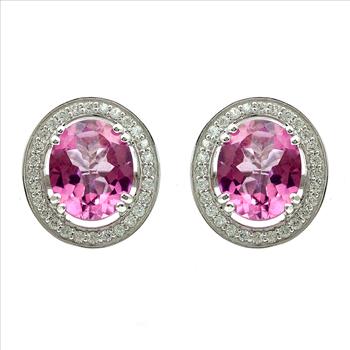 925 Sterling Silver 13.23 Ct Oval Pink Topaz White Zircon Earrings