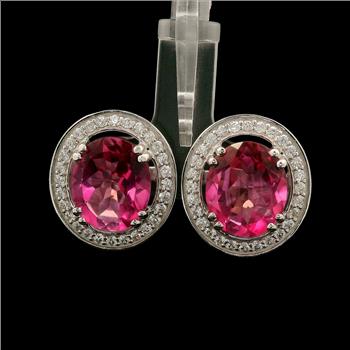 925 Sterling Silver 13.23 Ct Oval Pink Topaz White Zircon Earrings
