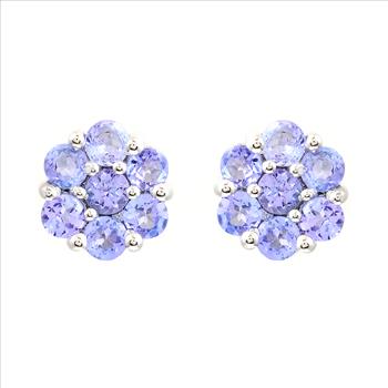 925 Sterling Silver 1.36 Ct Round Tanzanite Earrings