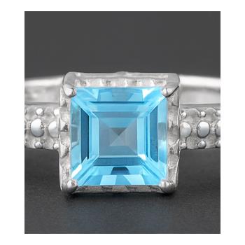 925 Sterling Silver 1.40 Ct Square Blue Topaz Ring 9 US Ring Size