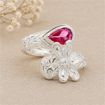 925 Sterling Silver 1.42 Ct Pear Pink Topaz Ring 7 US Ring size