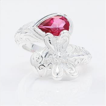 925 Sterling Silver 1.42 Ct Pear Pink Topaz Ring 7 US Ring Size