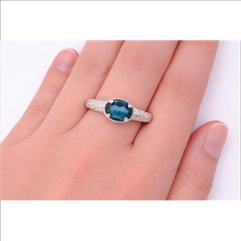925 Sterling Silver 1.43 Ct Oval Lbt Color Topaz Ring 10 US Ring Size