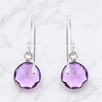 925 Sterling Silver 14.64 Ct Round Amethyst Earrings