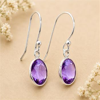 925 Sterling Silver 14.64 Ct Round Amethyst Earrings
