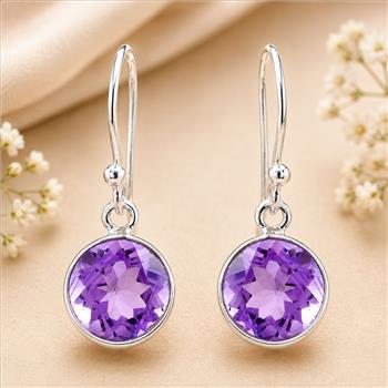 925 Sterling Silver 14.64 Ct Round Amethyst Earrings