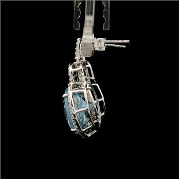 925 Sterling Silver 14.69 Ct Round Blue Topaz White Zircon Earrings