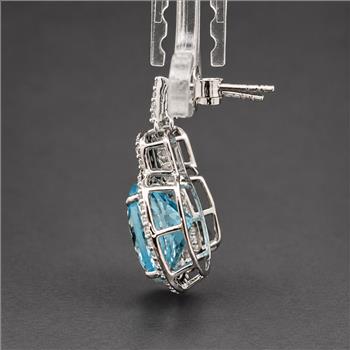 925 Sterling Silver 14.69 Ct Round Blue Topaz White Zircon Earrings